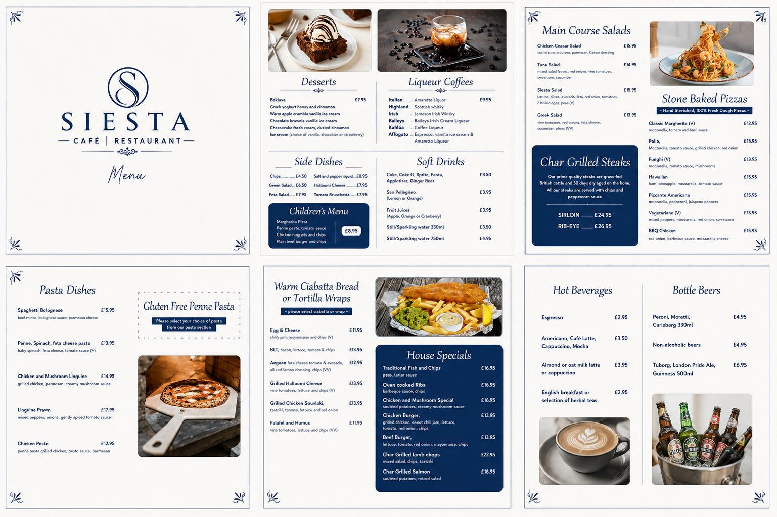 Siesta Café printed menu