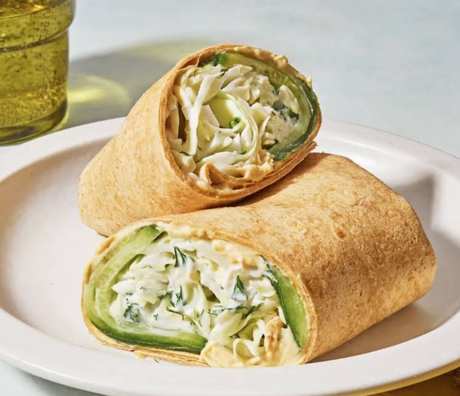 Fresh tortilla wrap cut in half